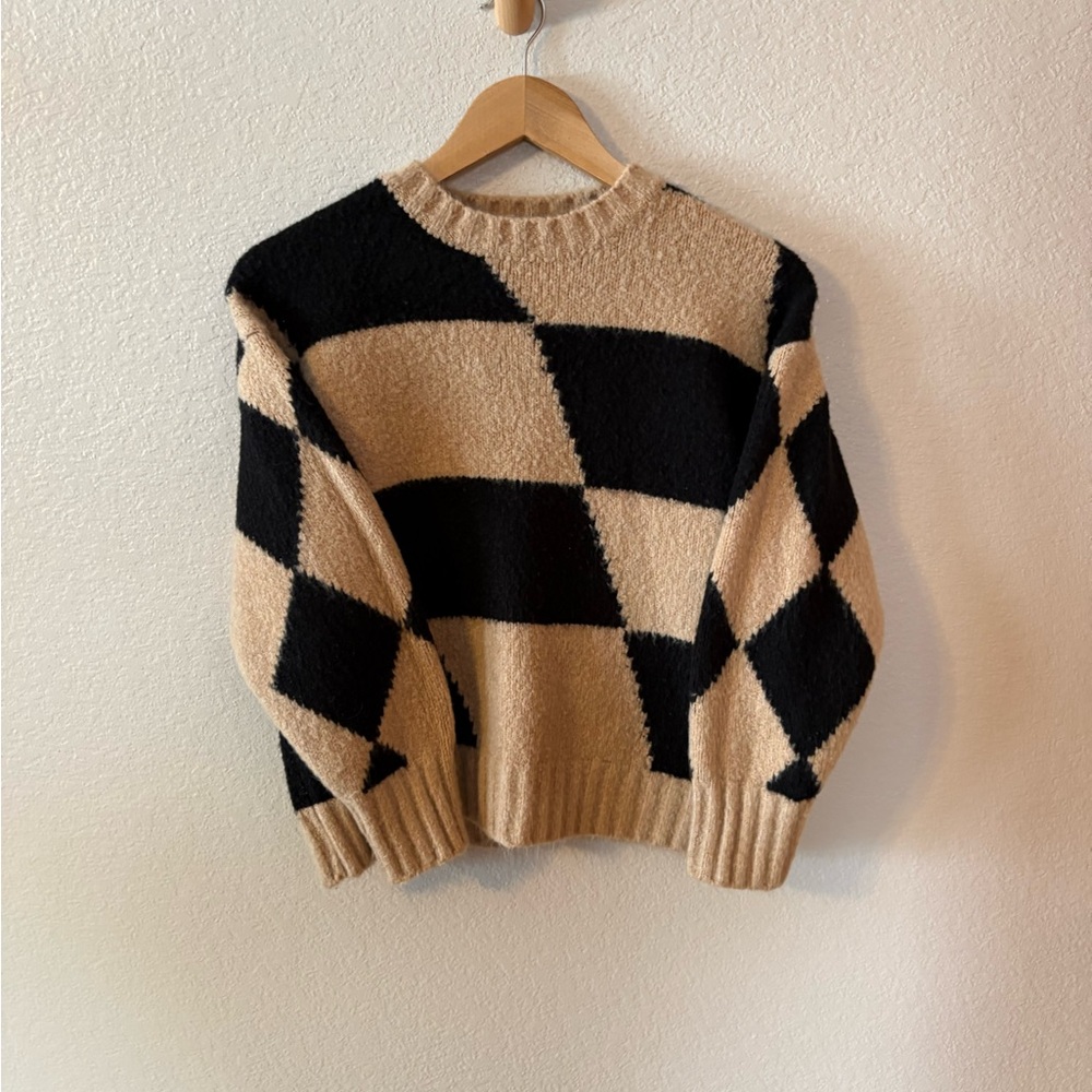 Lush Black and Tan Checkered Women's Sweater - Picture 2 of 7